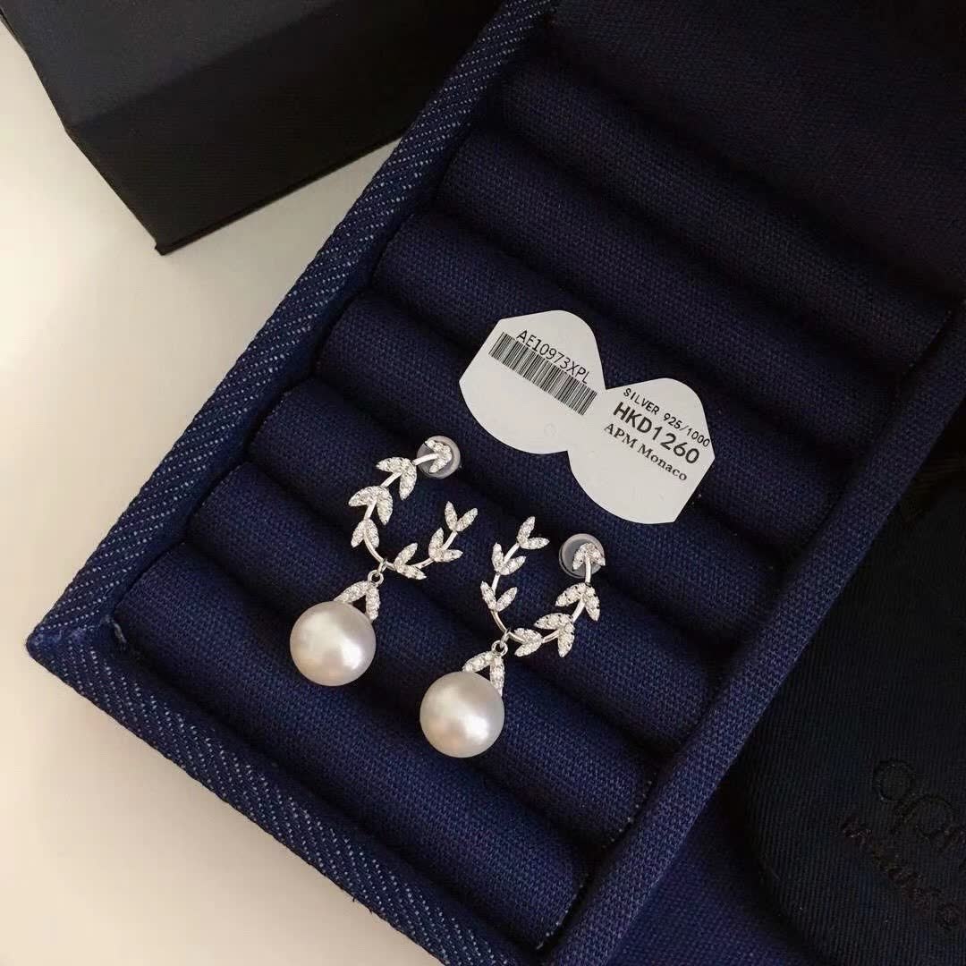 APM Monaco Silver Leaf Pearl Earrings